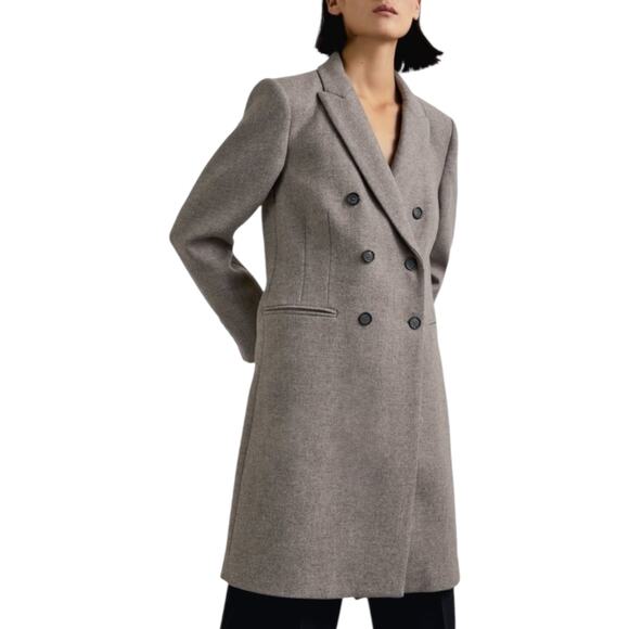 Zara Monteco Wool Blend Double Breasted Coat Ash Brown Size M - Picture 1 of 9
